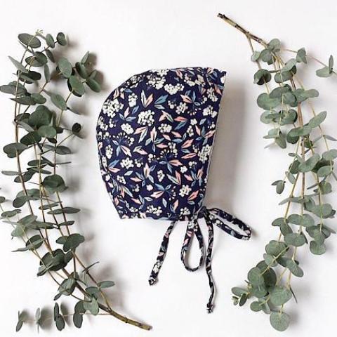 Navy Floral Bonnet