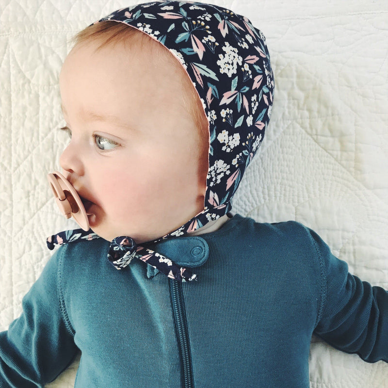 Navy Floral Bonnet